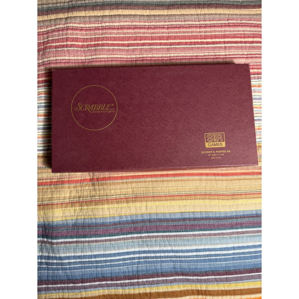 Vintage Scrabble Crossword Game Selchow & Righter Co Burgundy Box Wooden Tiles